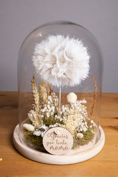   CÚPULA DE CRISTAL CON DIENTE DE LEÓN (DANDELIÓN)PRESERVADO