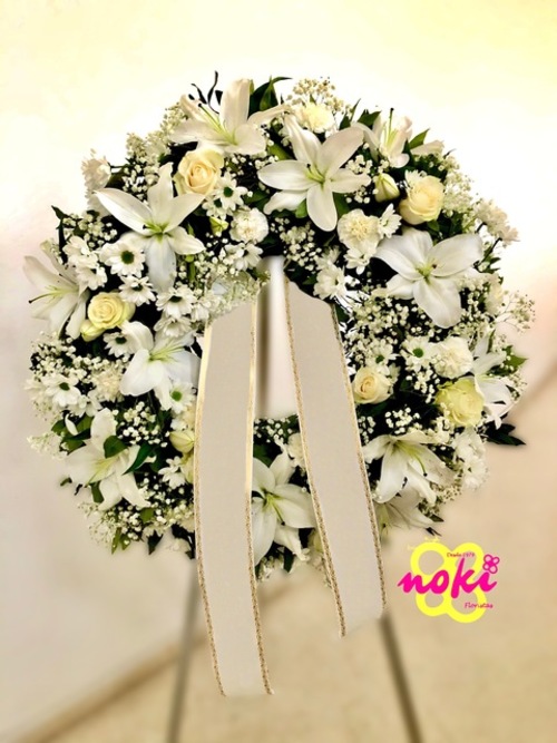 Corona de 70 cm de flores variadas blanca