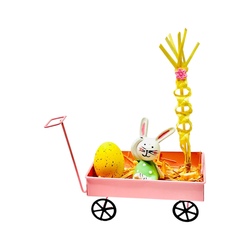     CARRITO DE METAL CON CONEJO DE PASCUA Y PALMA NATURAL