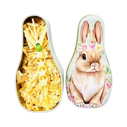     CAJA METALICA DE CONEJO DE PASCUA CON PALMA NATURAL