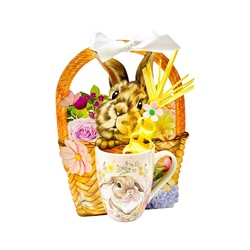        TAZAS DE CERÁMICA CONEJITOS DE PASCUA CON PALMA NATURAL