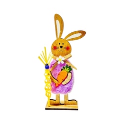  CONEJOS DE PASCUA EN  MADERA CON VESTIDO DE PELO Y PALMA NATURAL