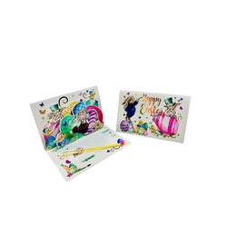    TARJETA EN RELIEVE DESPLEGABLE CON HOJAS DE PALMA NATURAL 